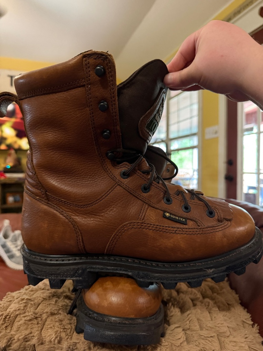 Rocky Men's Brown Leather Work Boots with insulation and steel toe tip. - Picture 8 of 13